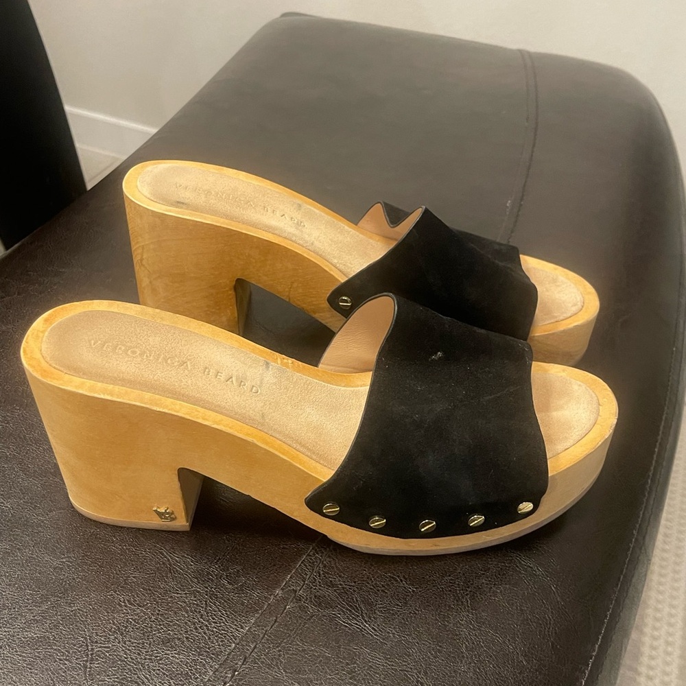 Veronica Beard HANNALEE SUEDE CLOG SANDALs mules in Black Size 9.5 M
